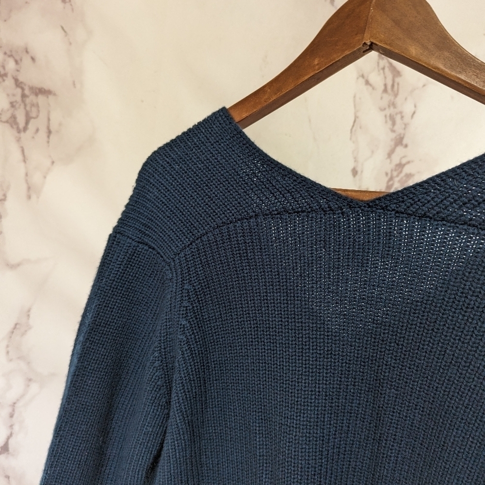 Anthropologie Sweater Womens Small Blue Wool Blend V Neck Velvet Graham Pullover - Picture 6 of 9